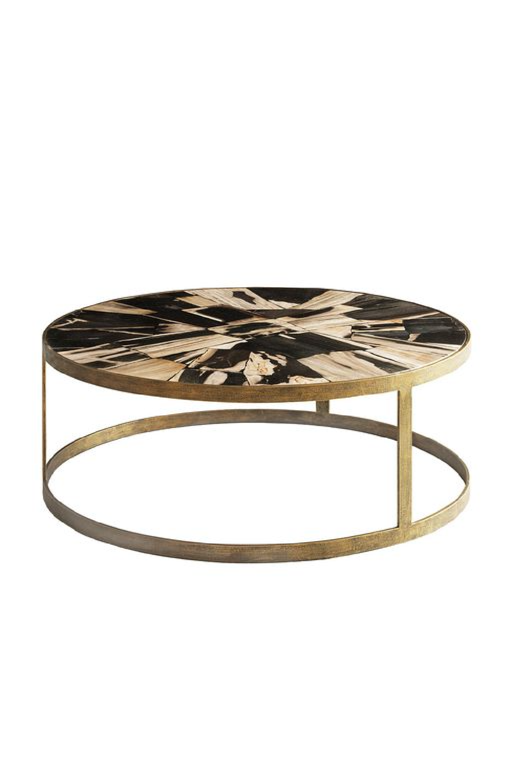 Brass Framed Round Wooden Coffee Table | Andrew Martin | OROA.com