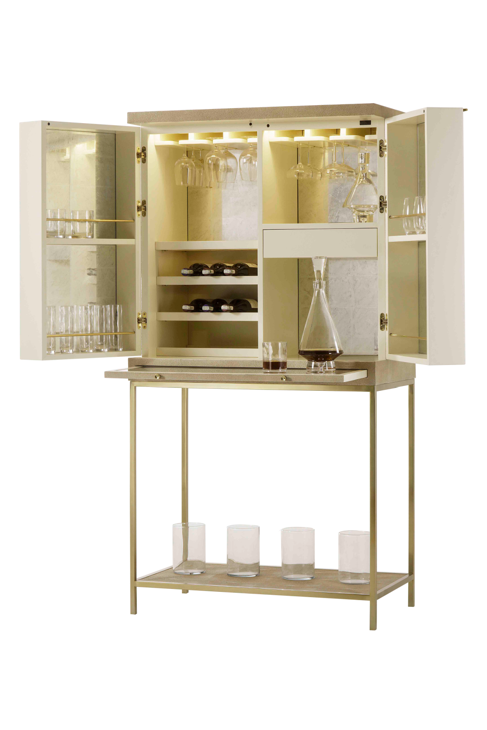 Ivory Shagreen Bar Cabinet With Light | Andrew Martin Melissa  | OROA