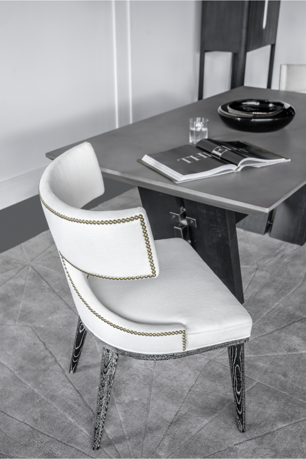 White Hourglass Studded Dining Chair | Andrew Martin Oscar | OROA