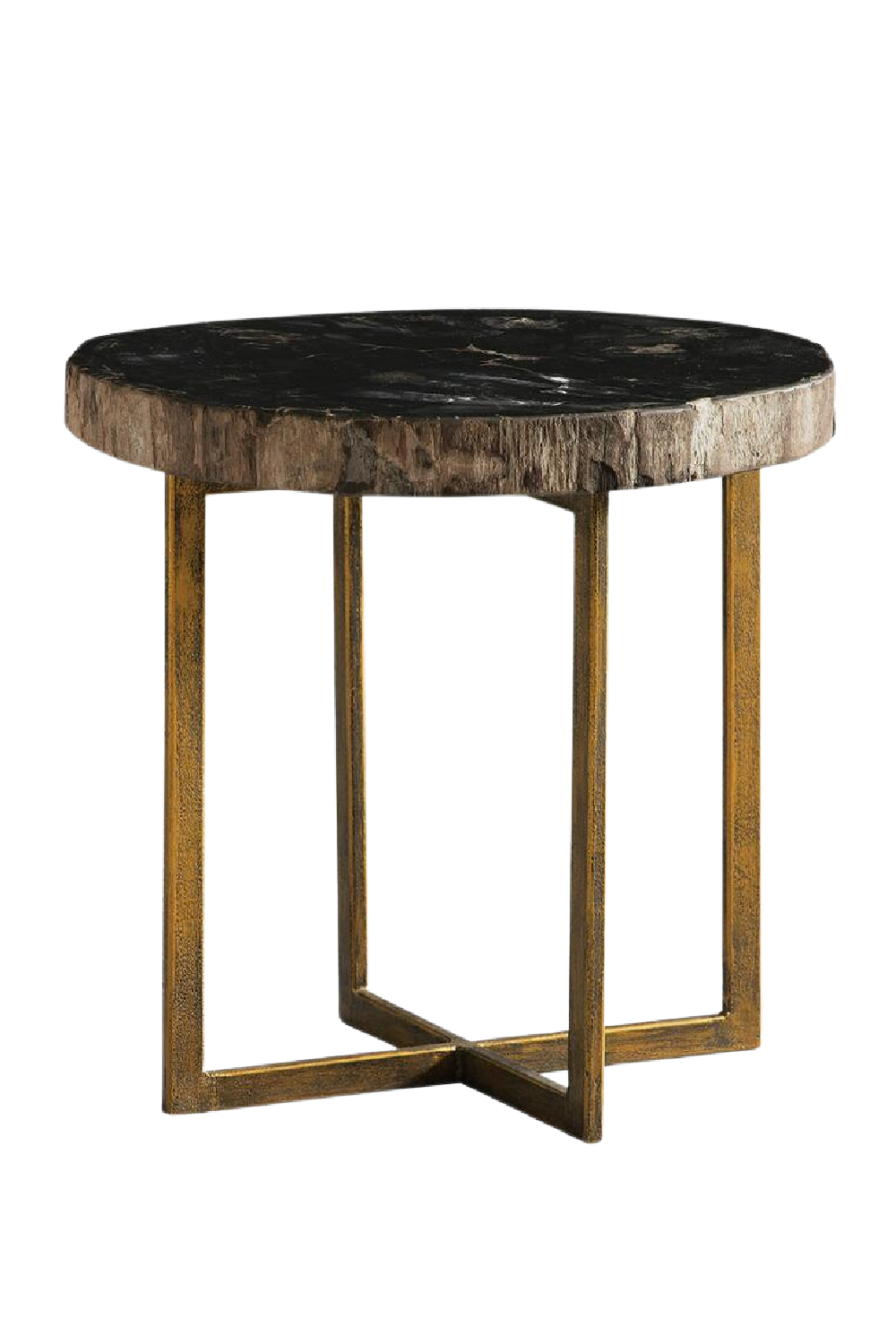 Dark Round Petrified Wood Side Table | Andrew Martin Jonah | OROA.com