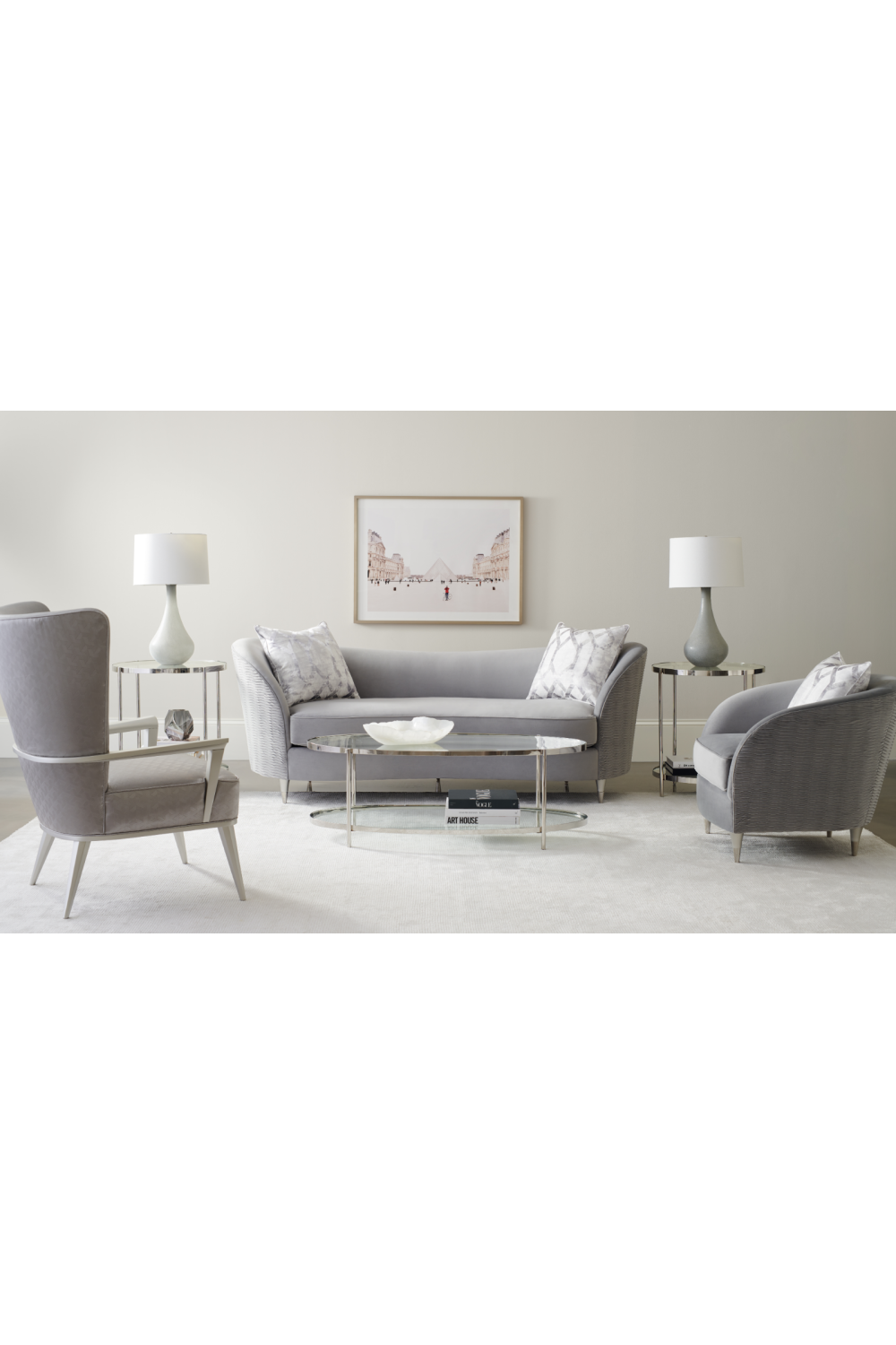 Gray Velvet Curved Sofa | Caracole Farrah | Oroa.com