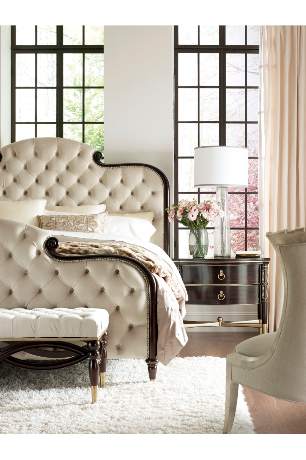 Cream Tufted Silk California King Bed | Caracole Everly | Oroa.com