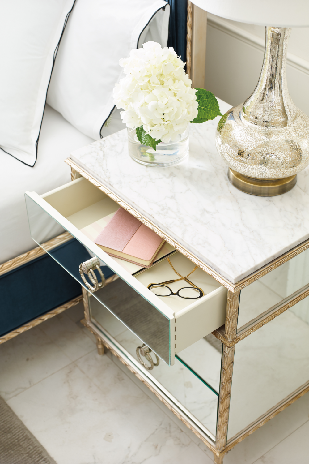Mirrored Vintage Style Nightstand | Caracole Fontainebleau | Oroa.com