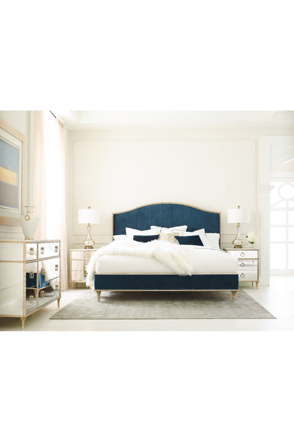 Blue Pleated California King Bed | Caracole Platform | Oroa.com