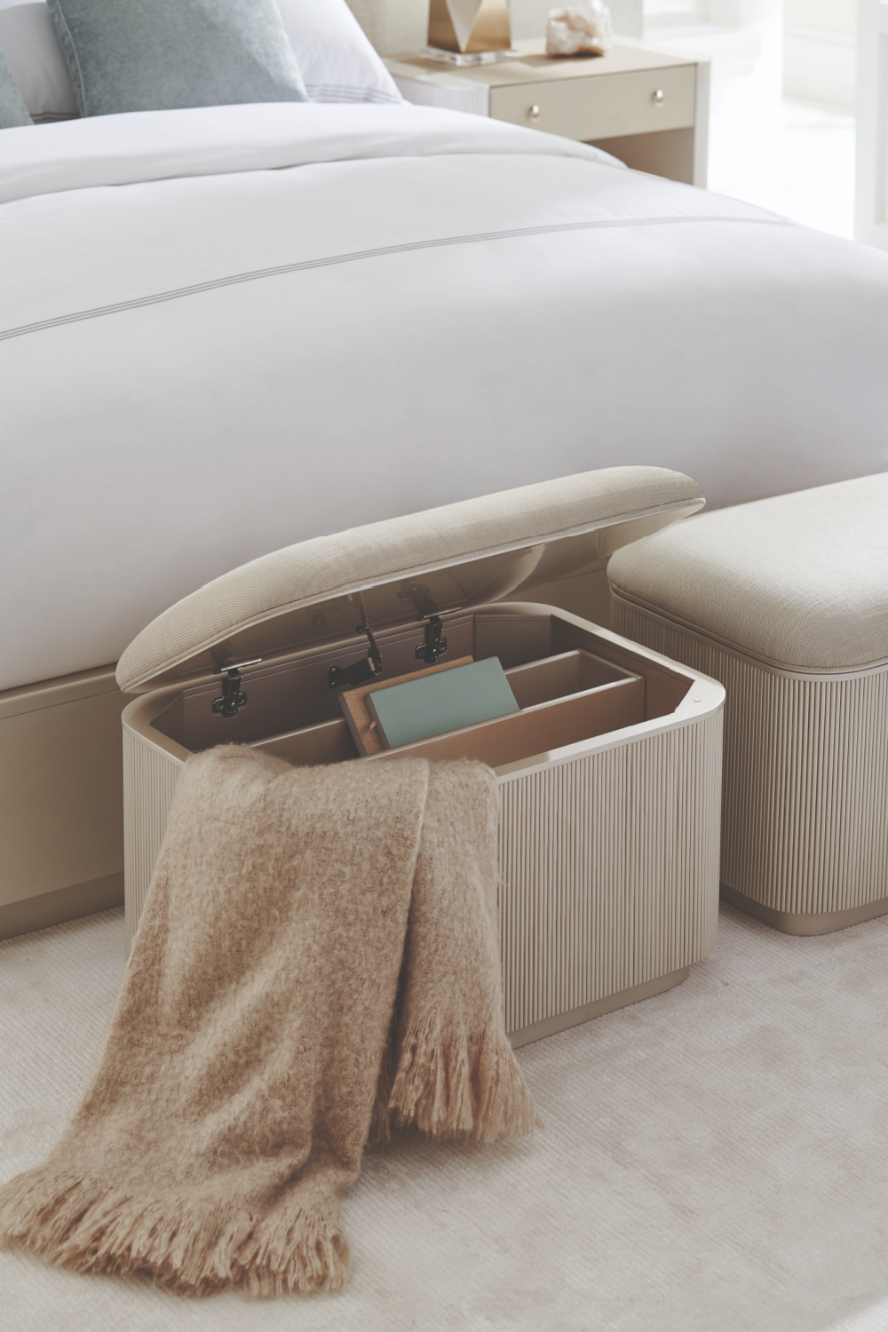 Beige Fluted Storage Ottoman | Caracole For The Love Of | Oroa.com