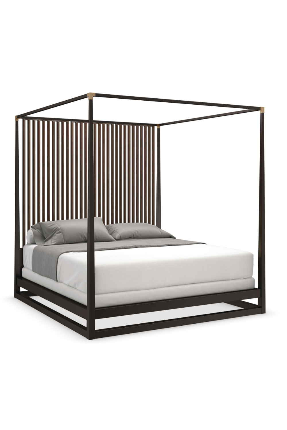 Brown Wooden Canopy Bed | Caracole Pinstripe | Oroa.com