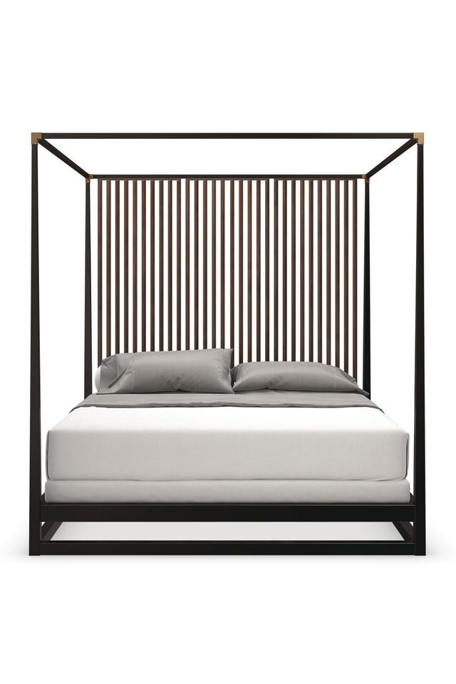 Brown Wooden Canopy Bed | Caracole Pinstripe | Oroa.com