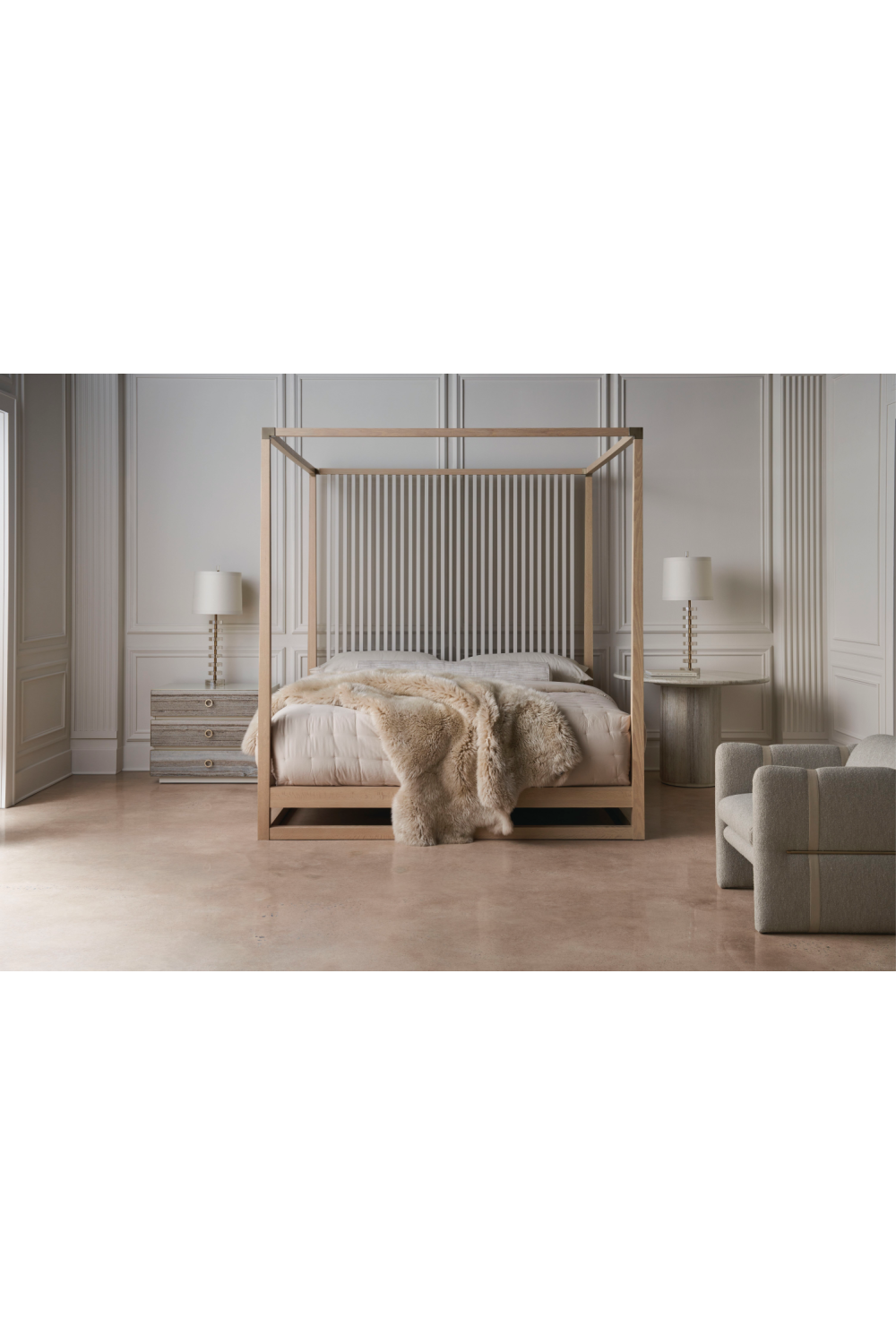 Light Oak Canopy Bed | Caracole Pinstripe | Oroa.com