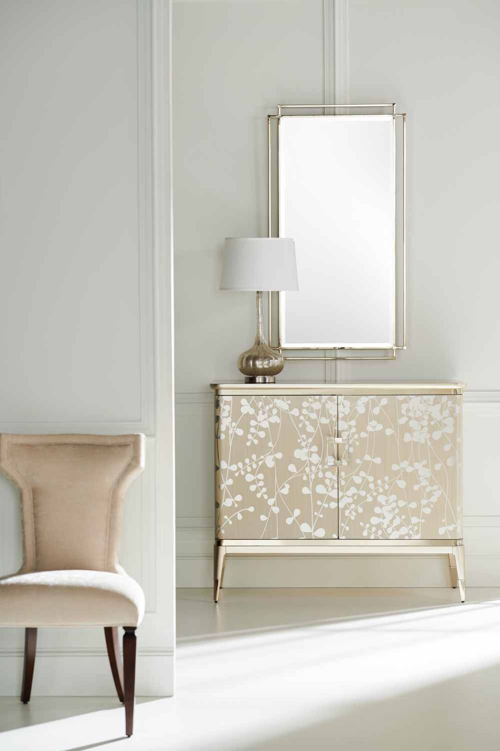 Leaf Patterned Taupe Sideboard | Caracole A Shimmer Of Light | Oroa.com
