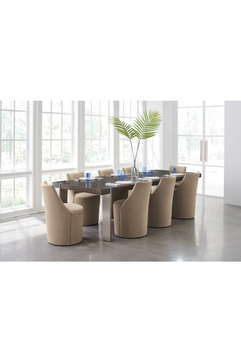 Taupe Velvet Dining Chair | Caracole Barrel Roll | Oroa.com