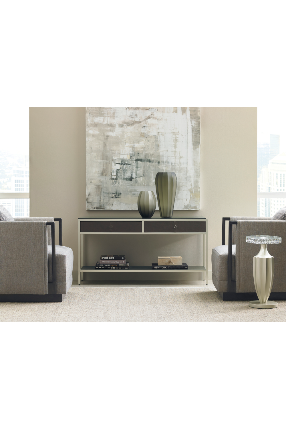 Taupe Fluted Accent Table | Caracole Just A Little Jazz | Oroa.com