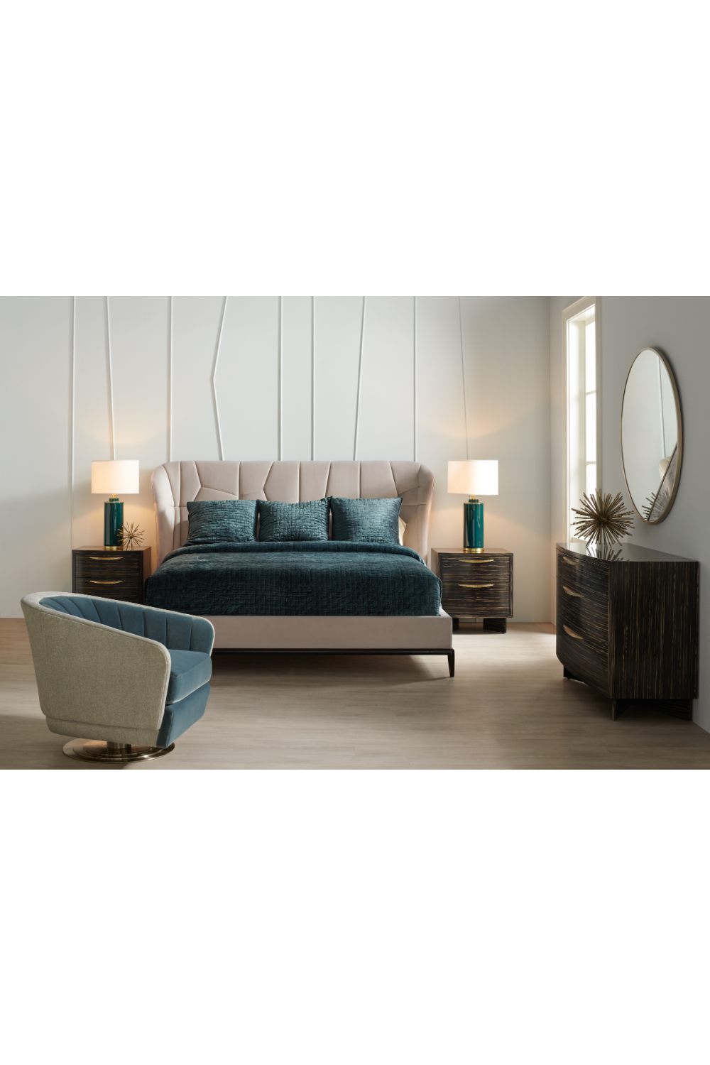 Beige Modern Upholstered California King Bed | Caracole Vector | Oroa.com