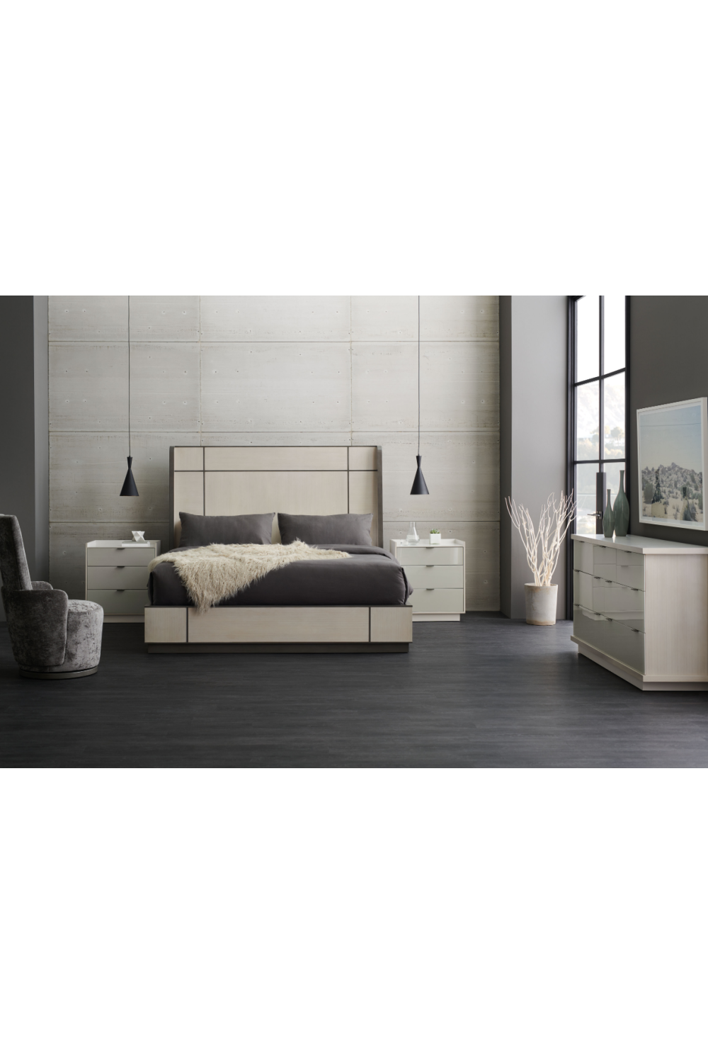 Taupe Modern Bed | Caracole Repetition Wood | Oroa.com