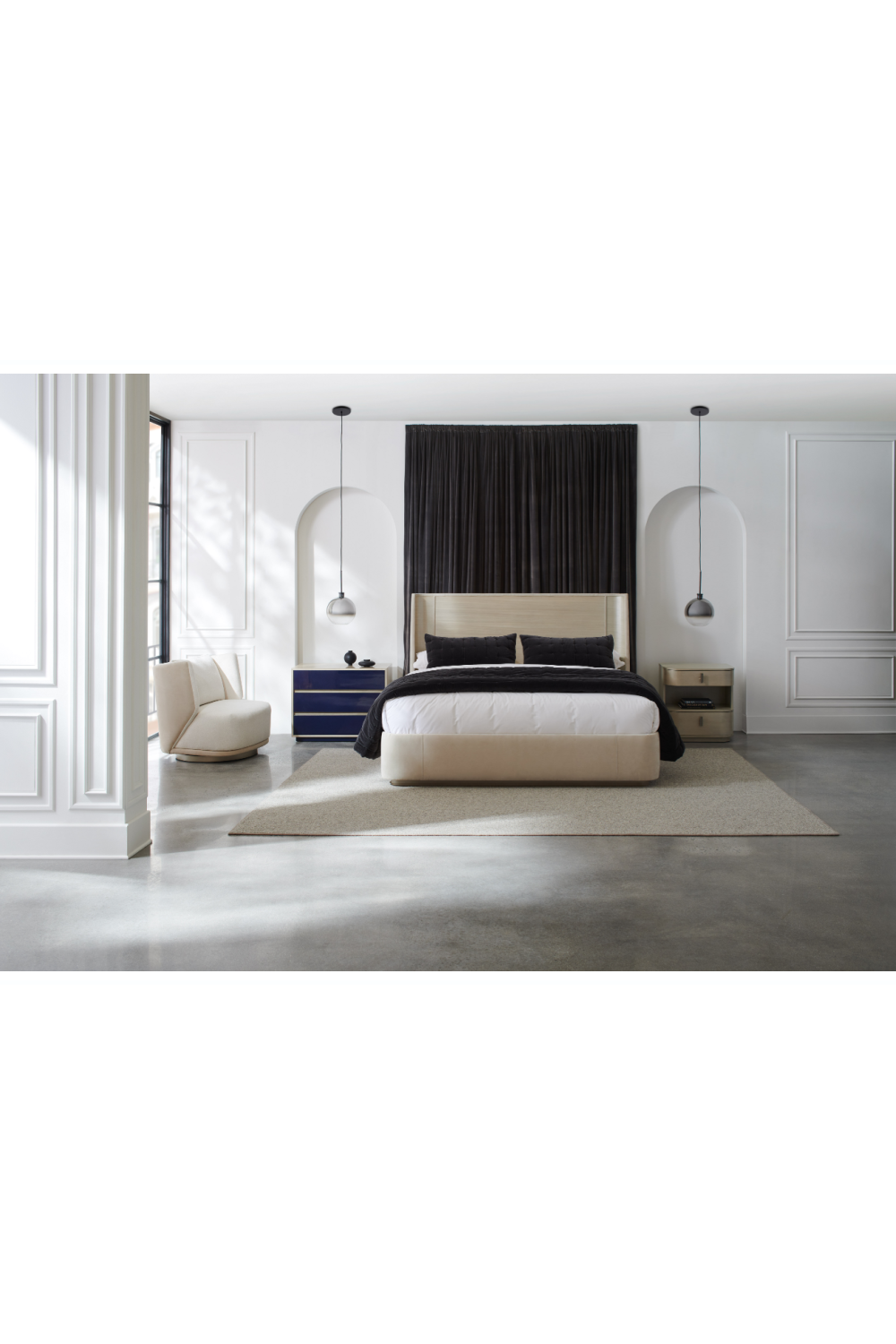 Beige Suede Upholstered California King Bed | Caracole Da Vita | Oroa.com