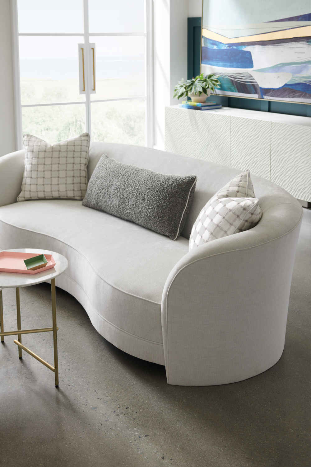 Light Gray Curved Sofa | Caracole Ahead Of The Curve | Oroa.com