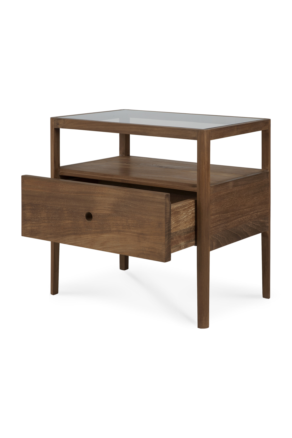 Glass Top Teak Nightstand | Ethnicraft Spindle | Oroa.com