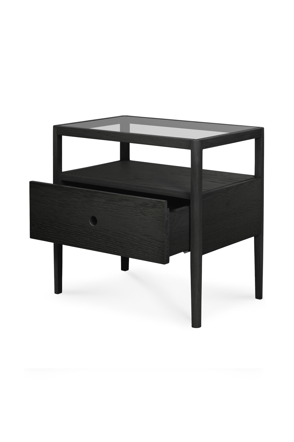 Glass Top Black Oak Nightstand | Ethnicraft Spindle | Oroa.com