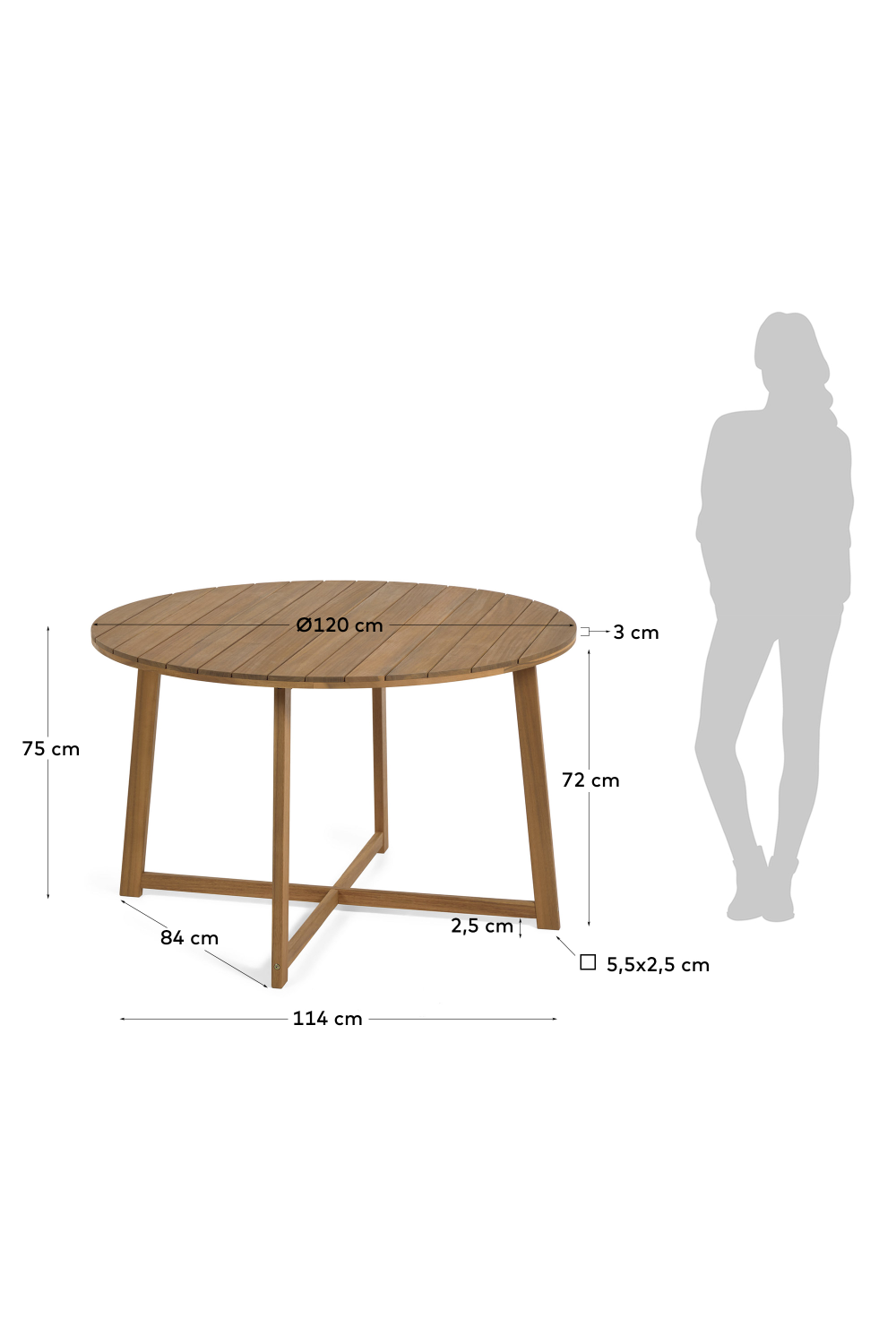 Round Solid Acacia Garden Table | La Forma Dafne | Oroa.com