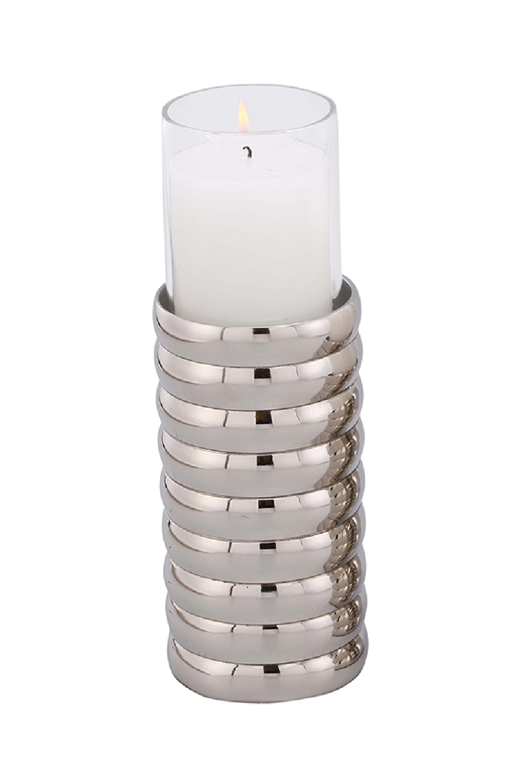 Silver Ribbed Candle Holder (L) | Liang & Eimil Pillar | Oroa.com