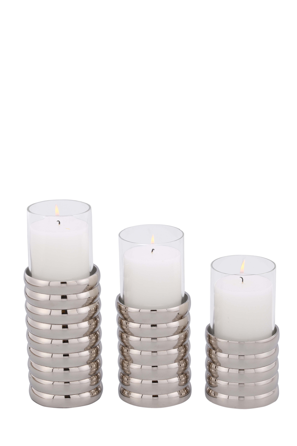 Silver Ribbed Candle Holder (L) | Liang & Eimil Pillar | Oroa.com