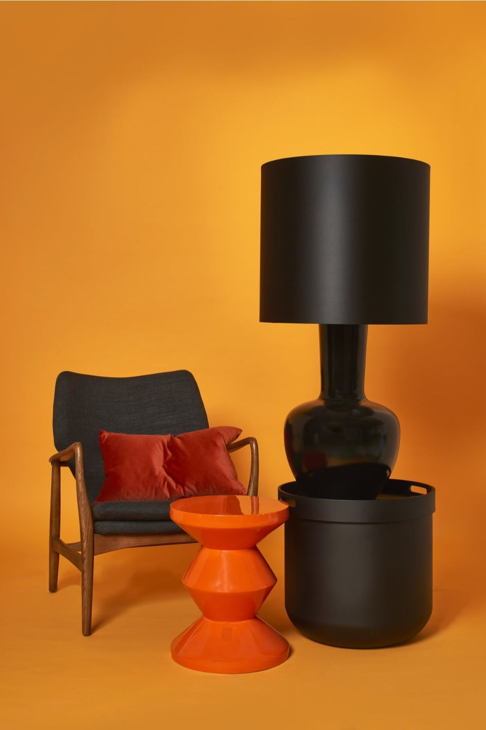 Orange Lacquered Accent Stool | Pols Potten Zig Zag  | Oroatrade.com