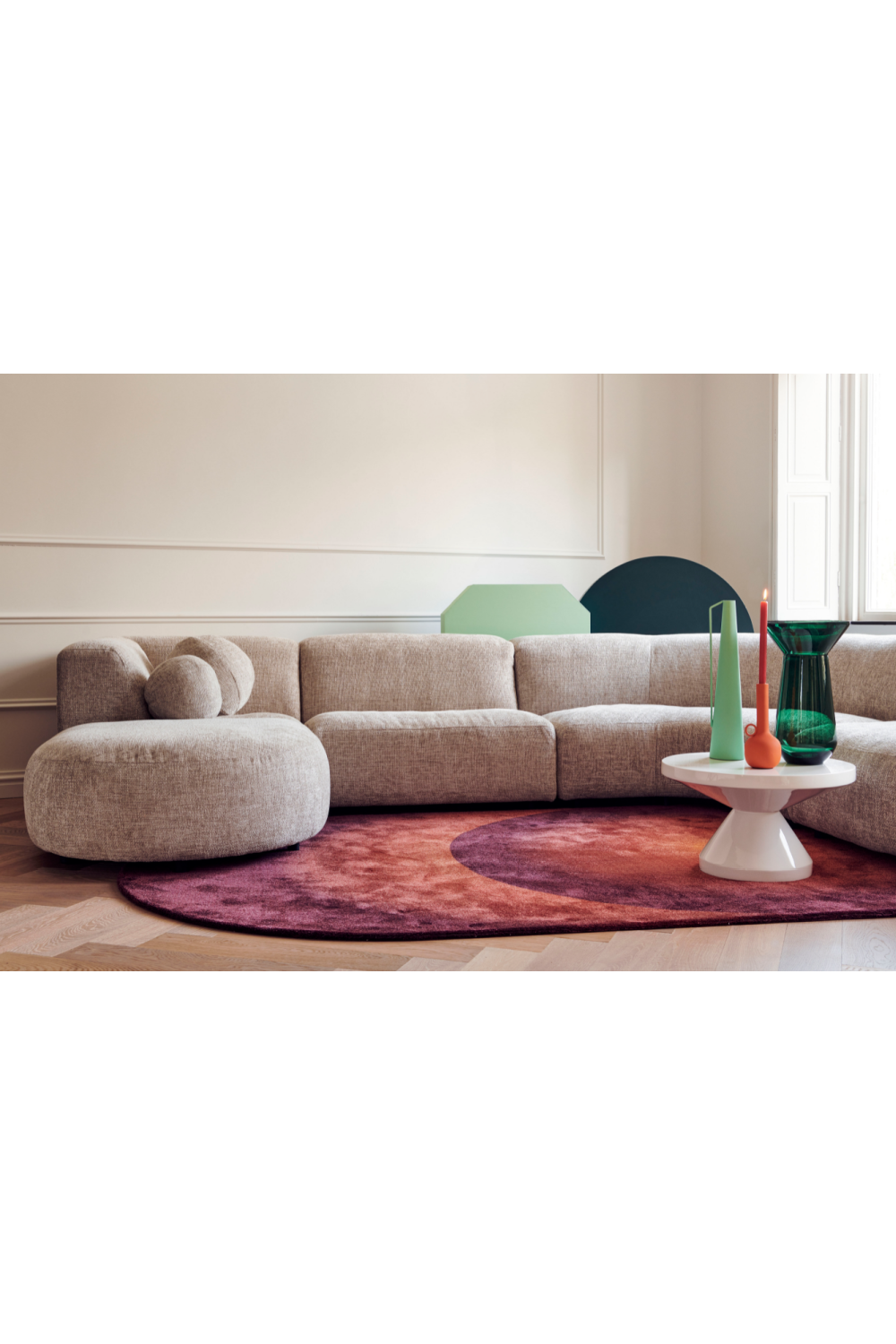 Beige Upholstered Modular Sofa | Pols Potten A-Round-U | Oroa.com