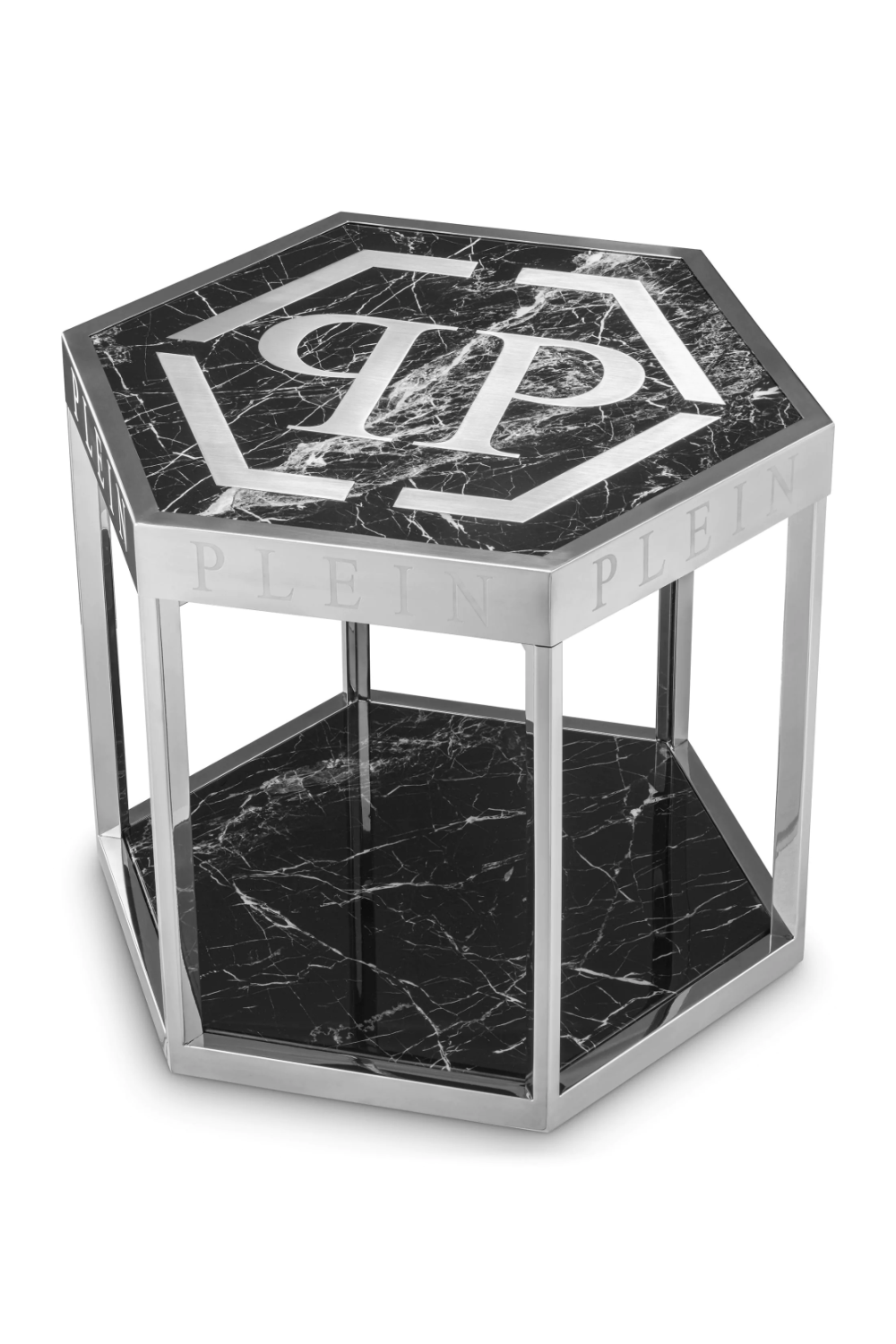 Hexagonal Side Table With Undershelf | Philipp Plein Billionaire | OROA.com