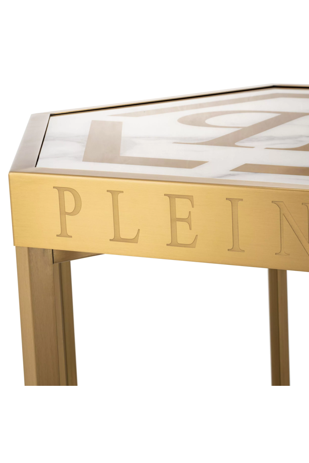Gold Hexagonal Side Table With Undershelf | Philipp Plein Billionaire | Oroa.com