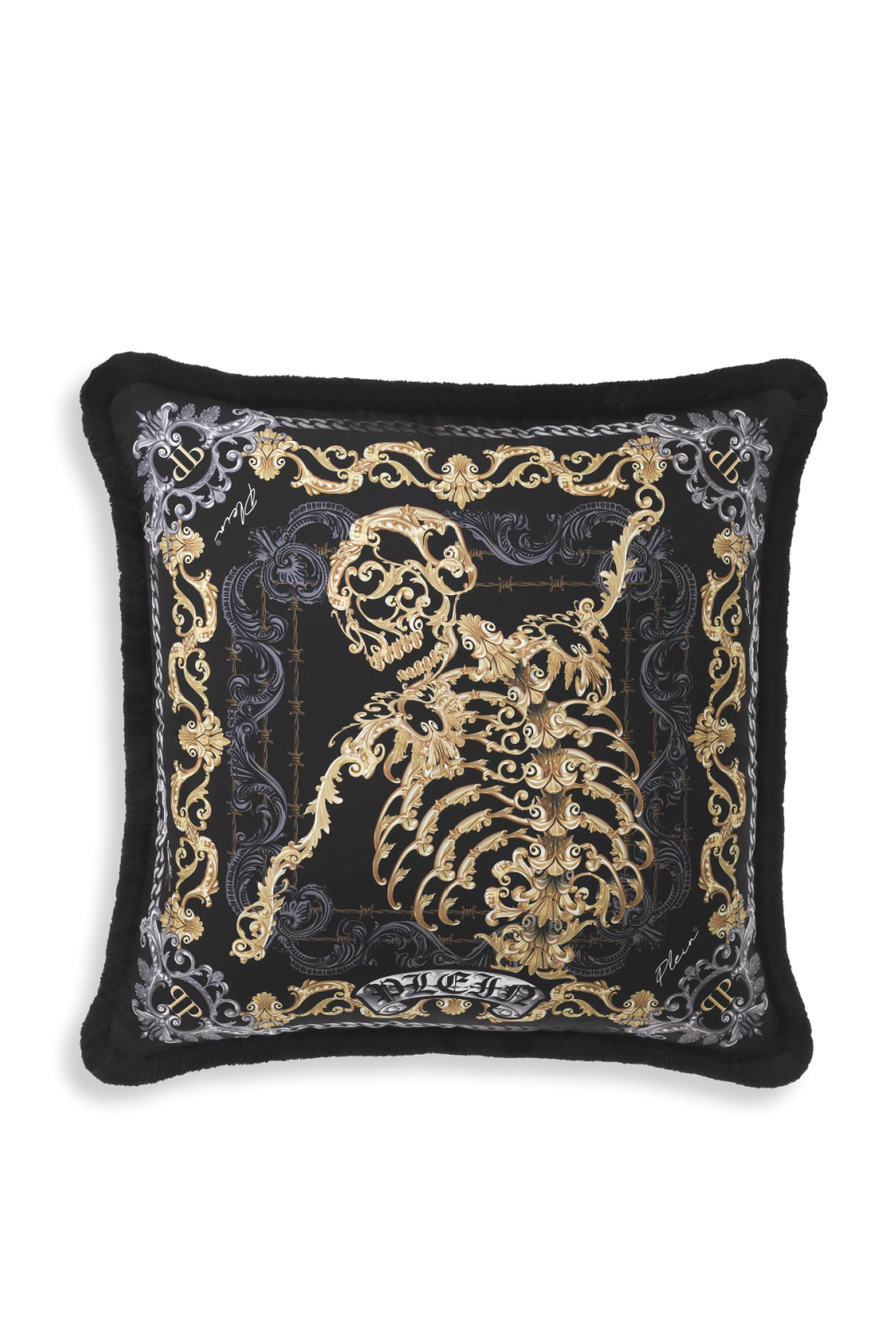 Printed Silk Cushion With Fringes - S | Philipp Plein Skeleton | Oroa.com