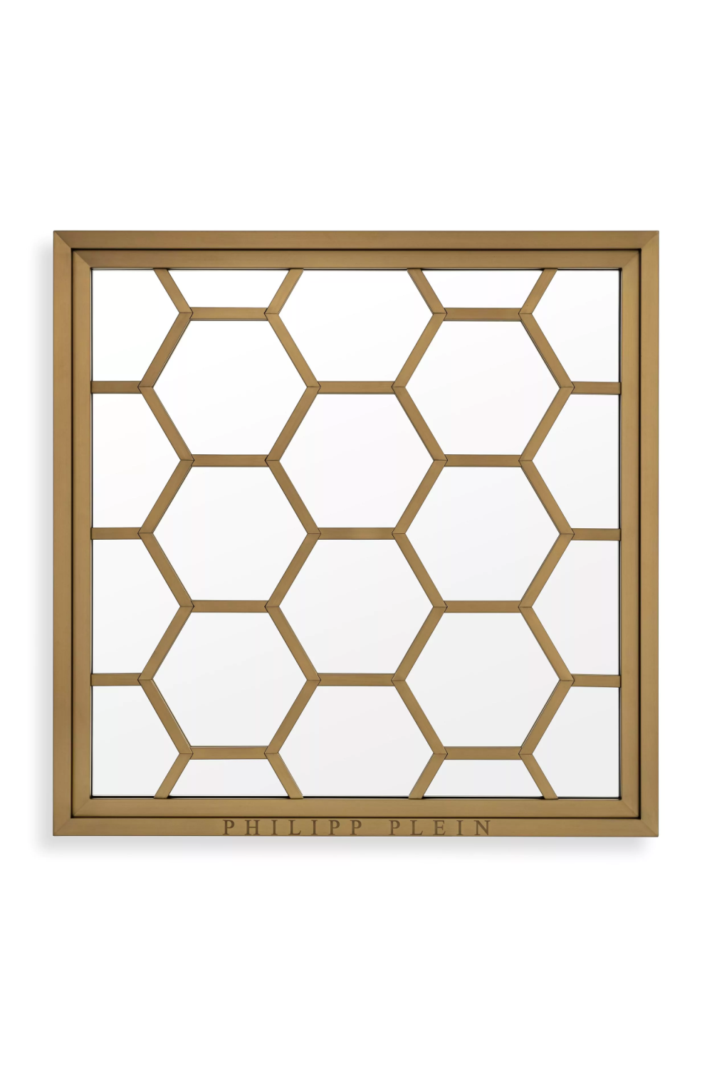 Square Antique Brass Hexagonal Mirror | Philipp Plein Skeleton | OROA.com