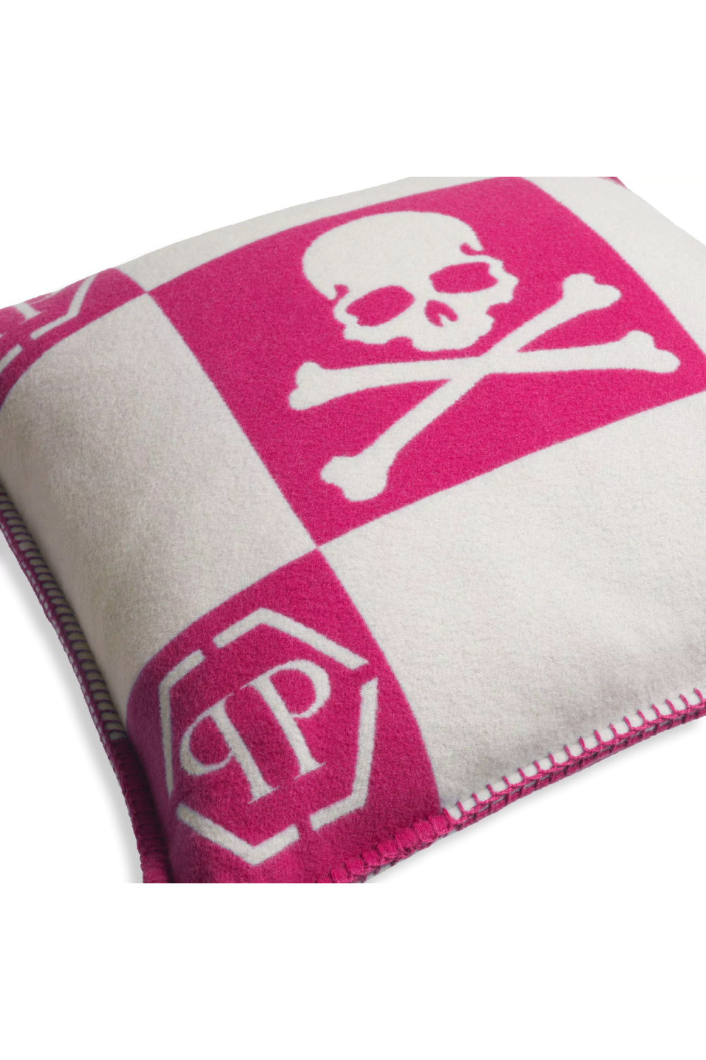 Pink Modern Printed Cashmere Cushion | Philipp Plein Skull | Oroa.com