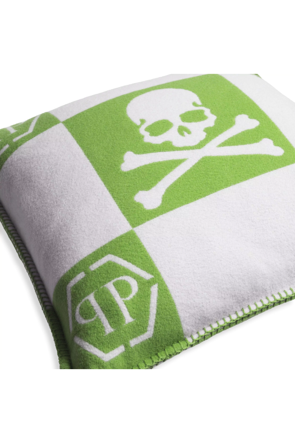 Green Modern Printed Cashmere Cushion | Philipp Plein Skull | Oroa.com