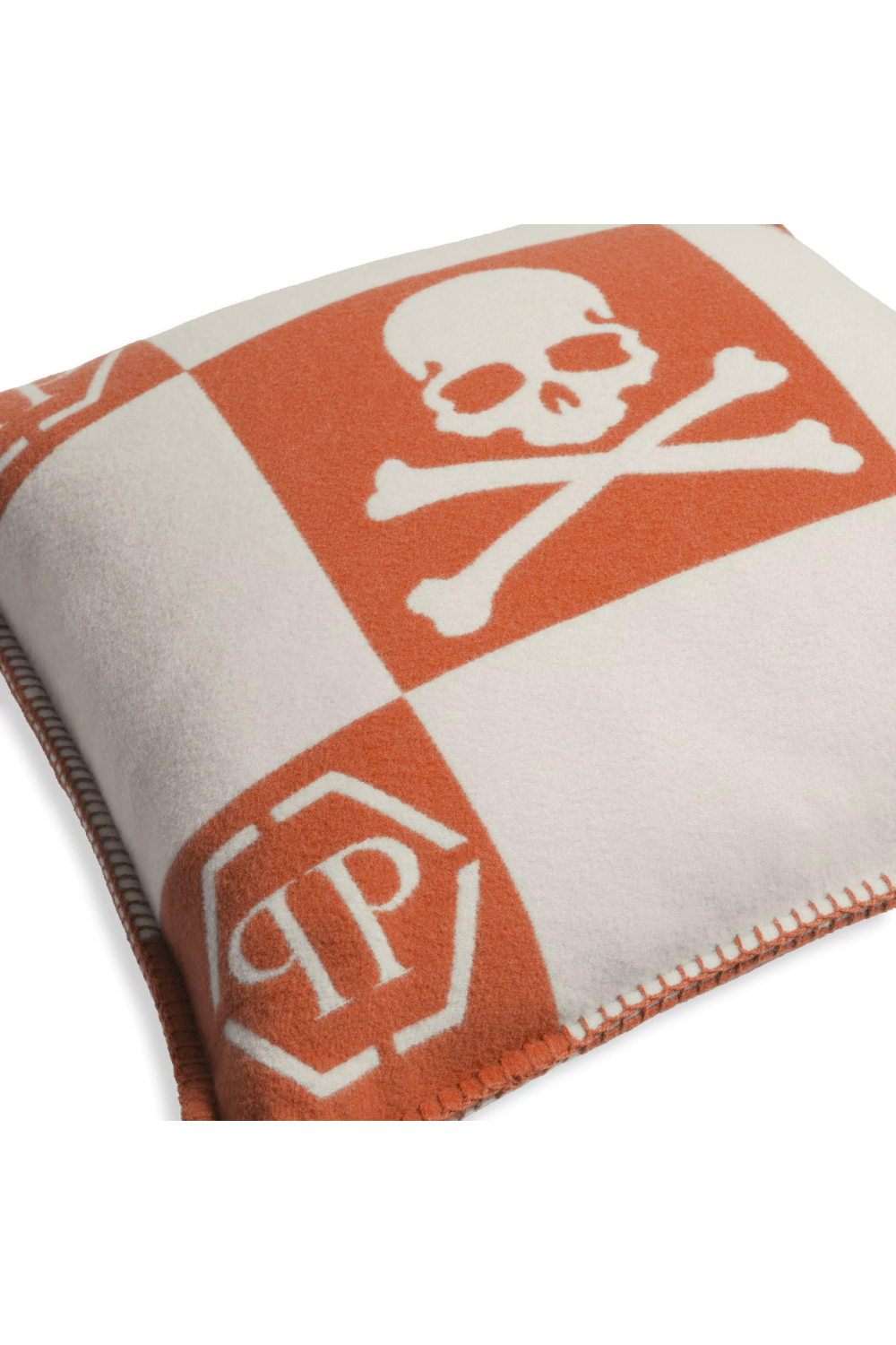 Orange Modern Printed Cashmere Cushion | Philipp Plein Skull | Oroa.com