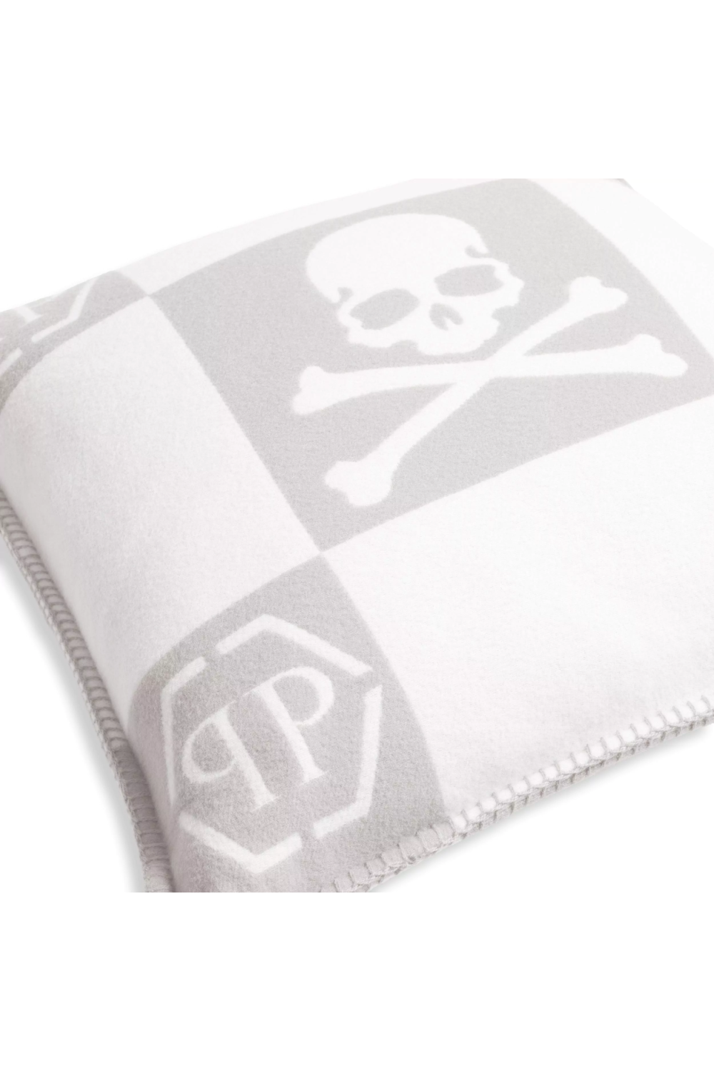 Gray Modern Printed Cashmere Cushion | Philipp Plein Skull | Oroa.com