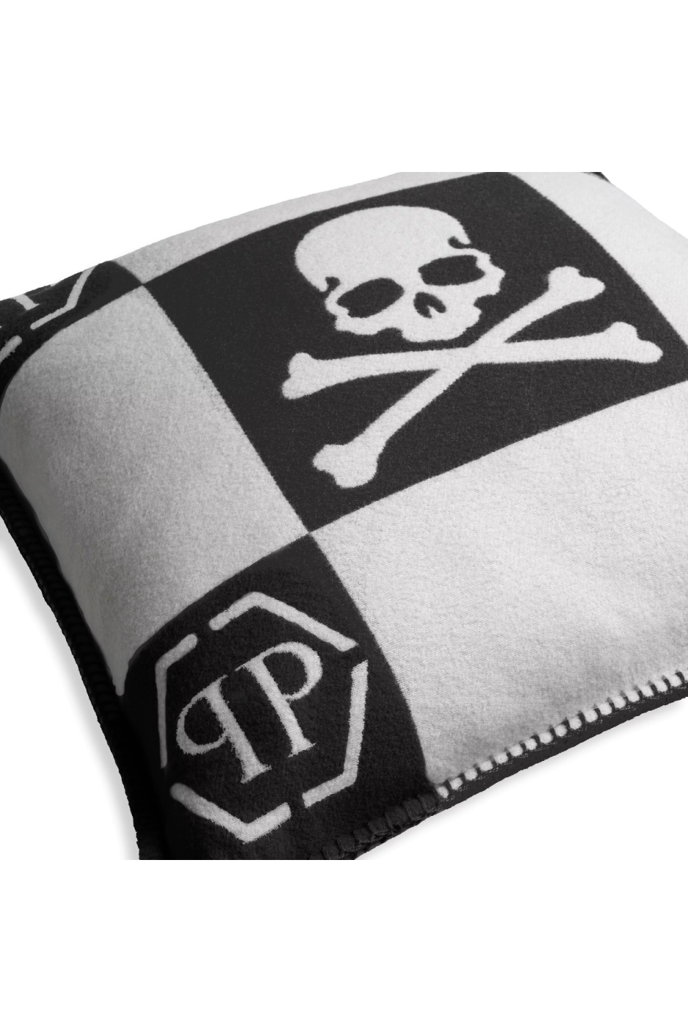 Black Modern Printed Cashmere Cushion | Philipp Plein Skull | Oroa.com