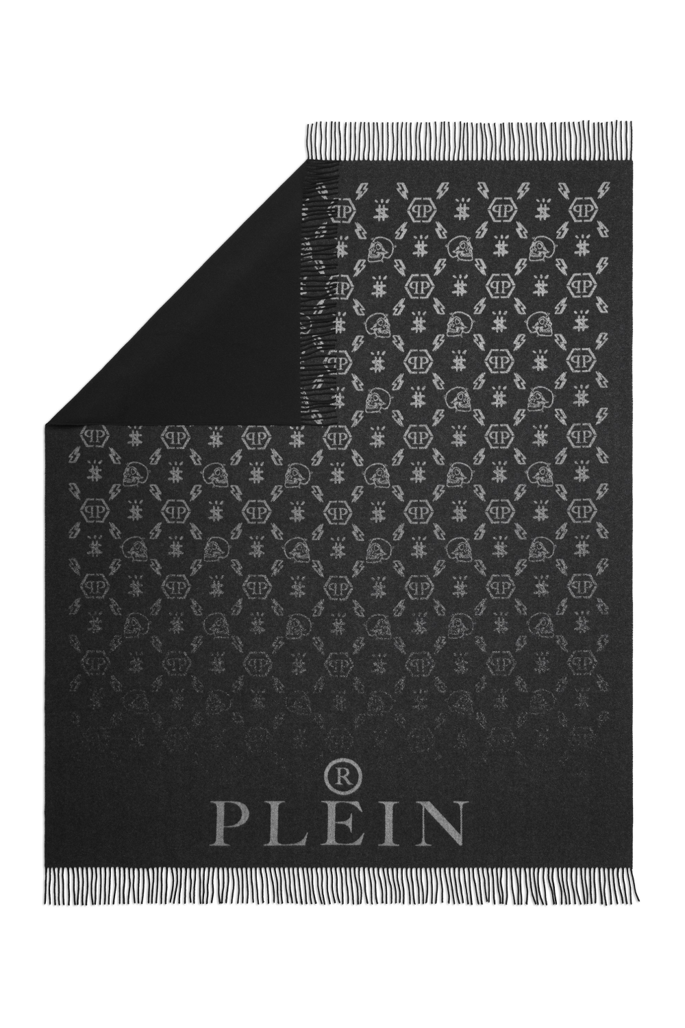 Black Fringed Cashmere Plaid | Philipp Plein Cashmere Plein | Oroa.com