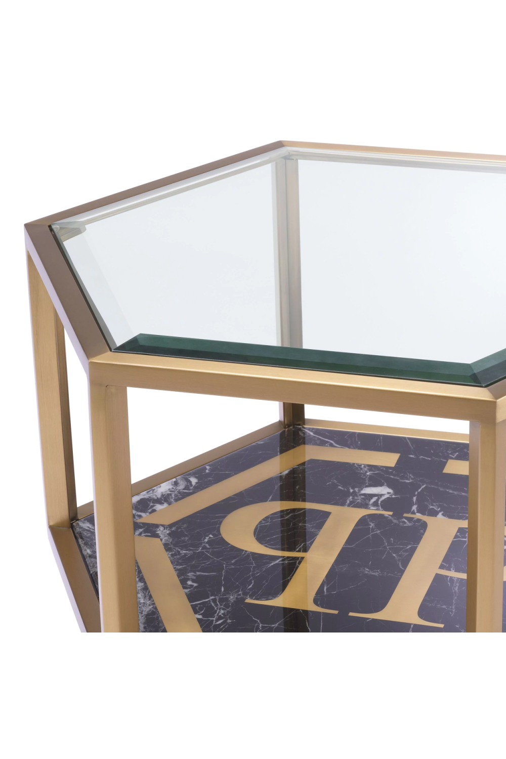 Gold Hexagonal Modern Side Table | Philipp Plein Falcon View | OROA.com