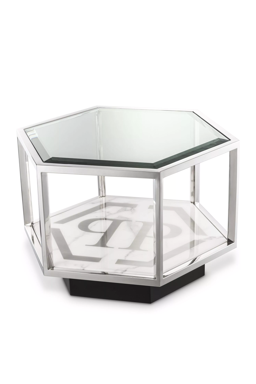 Silver Hexagonal Modern Side Table | Philipp Plein Falcon View | Oroa.com