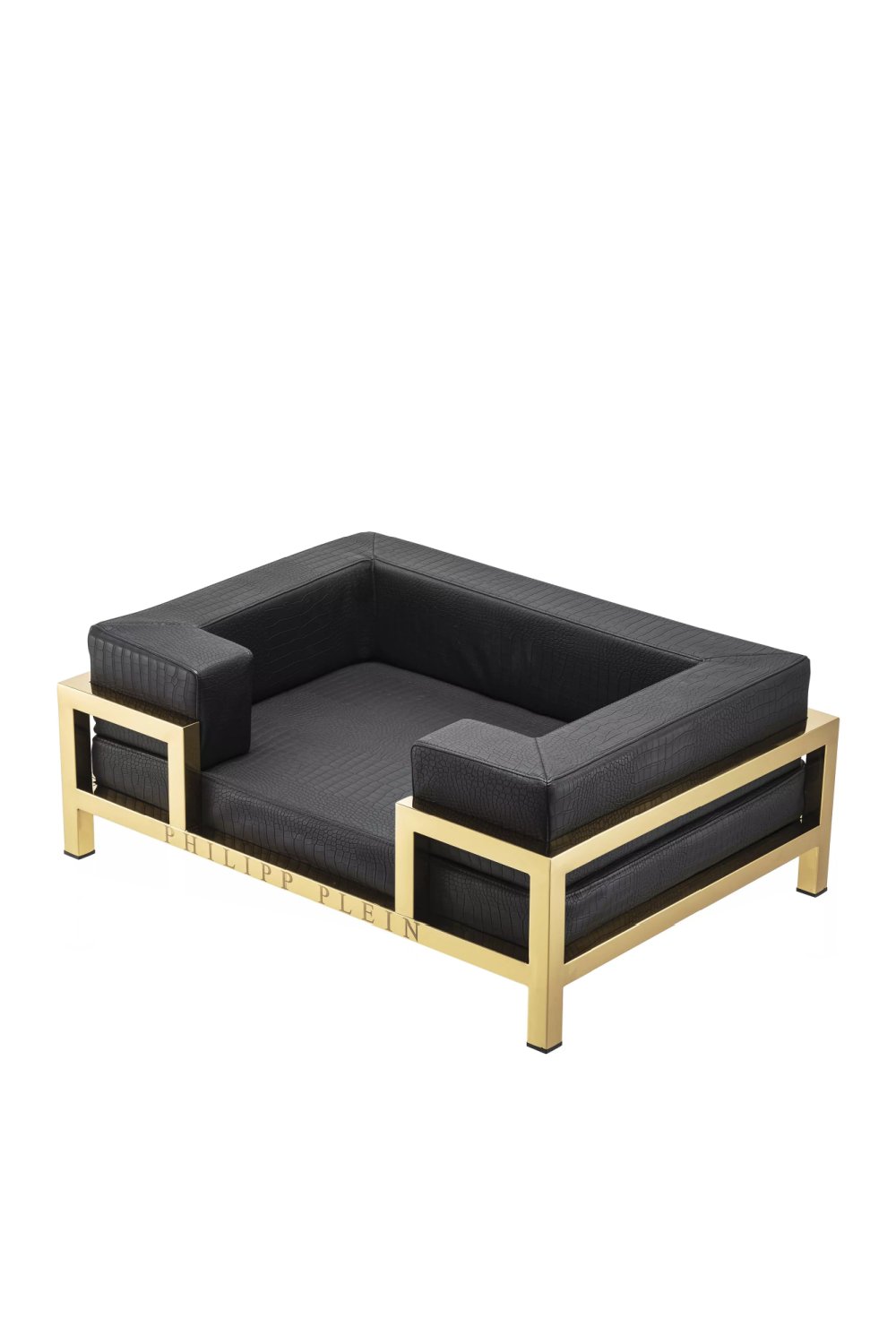 Gold Framed Croco-look Leather Dog Bed L | Philipp Plein High Conic | Oroa.com