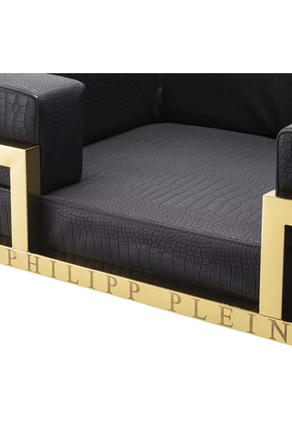 Gold Framed Croco-look Leather Dog Bed L | Philipp Plein High Conic | Oroa.com