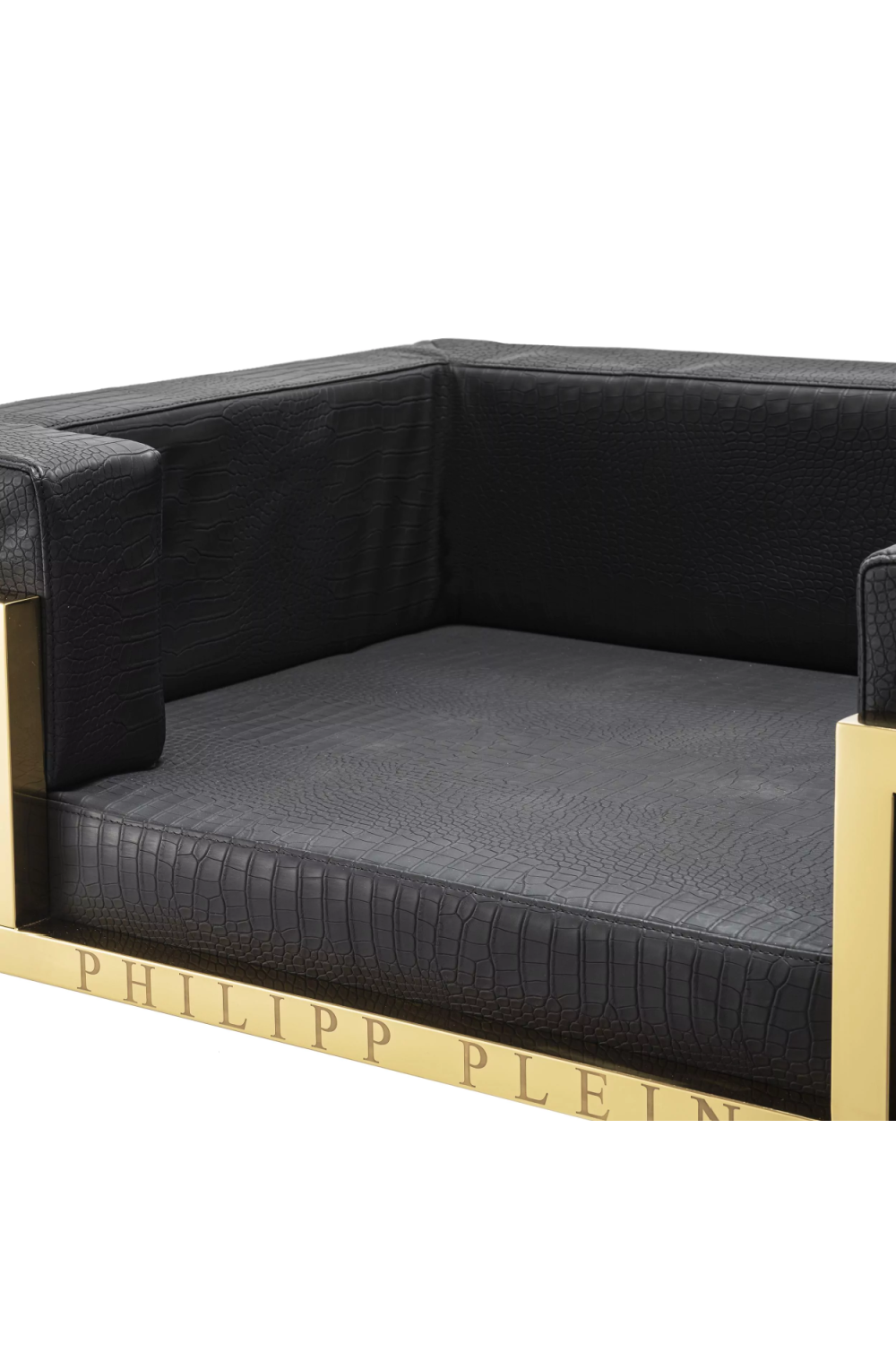 Gold Framed Croco-look Leather Dog Bed XL | Philipp Plein High Conic | Oroa.com