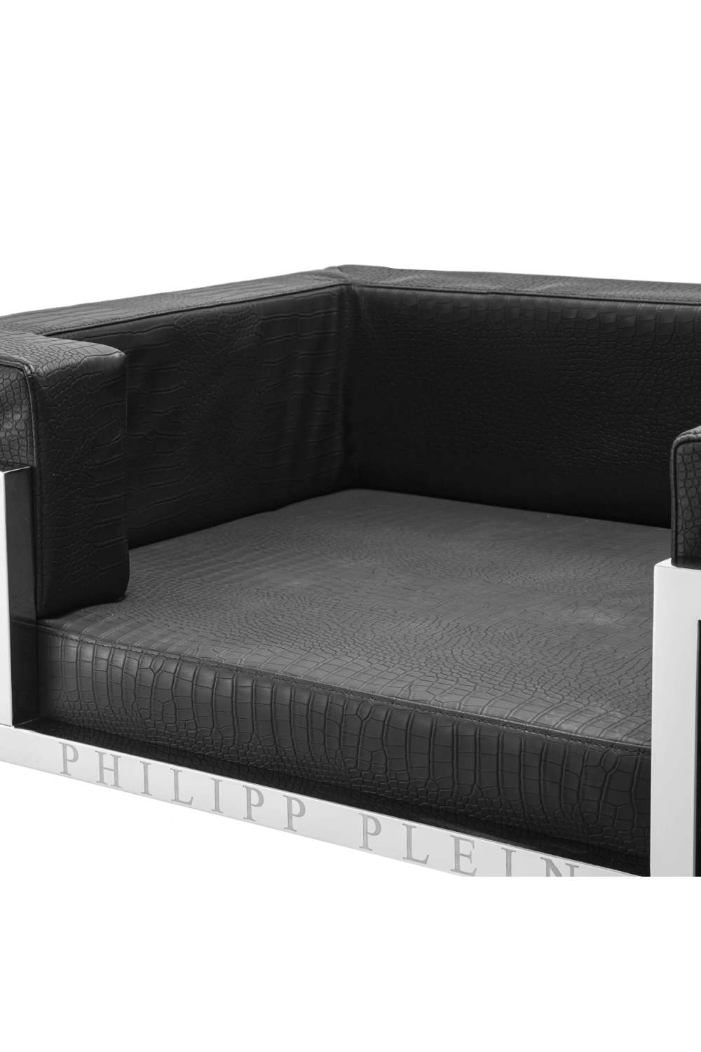 Silver Framed Croco-look Leather Dog Bed XL | Philipp Plein High Conic | Oroa.com