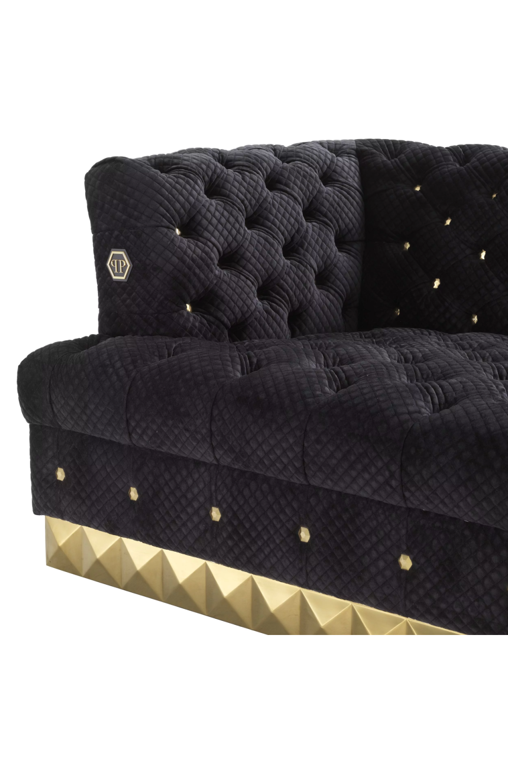 Quilted Black Velvet Sofa L | Philipp Plein Rockstud | Oroa.com