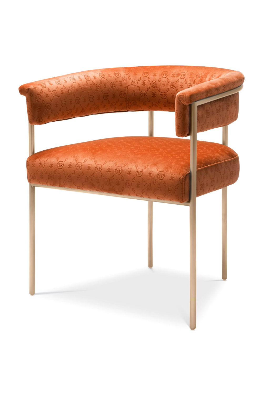Orange Curved Velvet Dining Chair | Philipp Plein Monogram | OROA.com