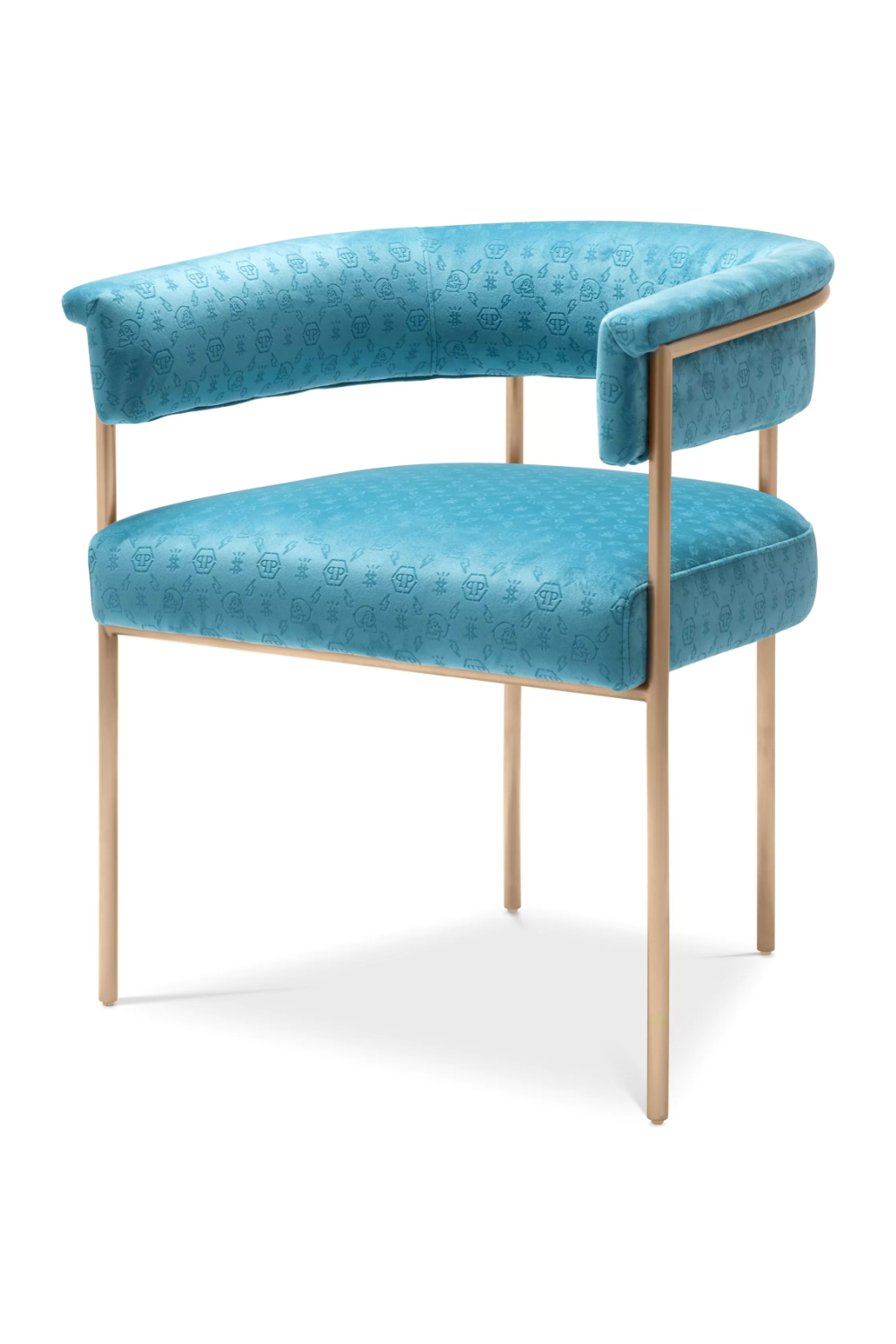 Blue Curved Velvet Dining Chair | Philipp Plein Monogram | OROA.com