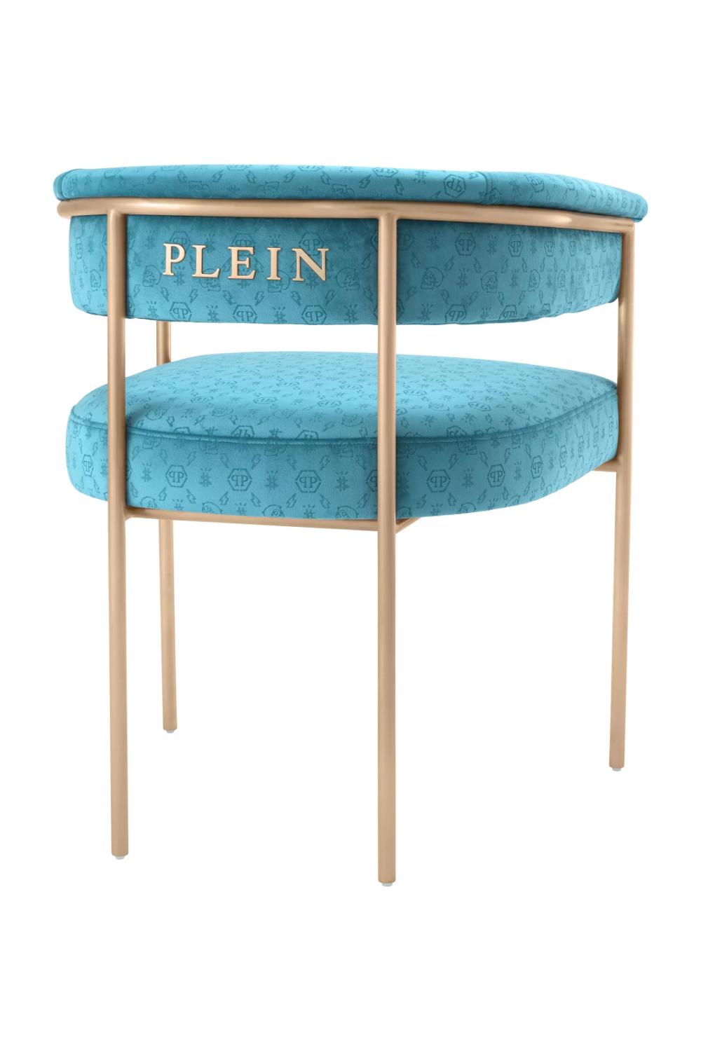 Blue Curved Velvet Dining Chair | Philipp Plein Monogram | OROA.com