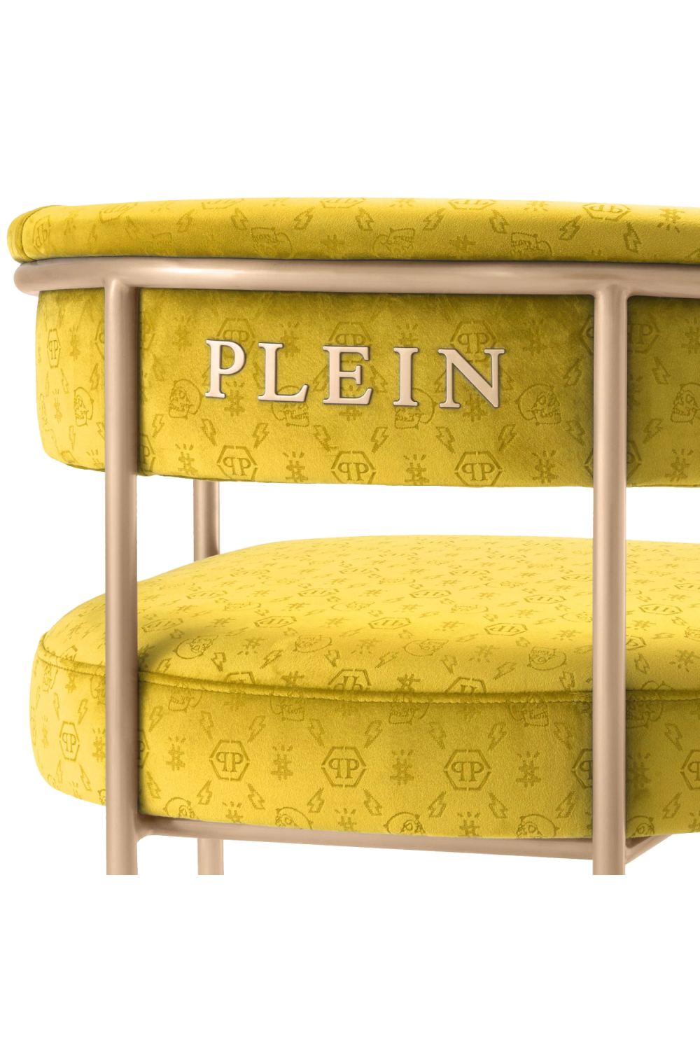 Yellow Curved Velvet Dining Chair | Philipp Plein Monogram | Oroa.com