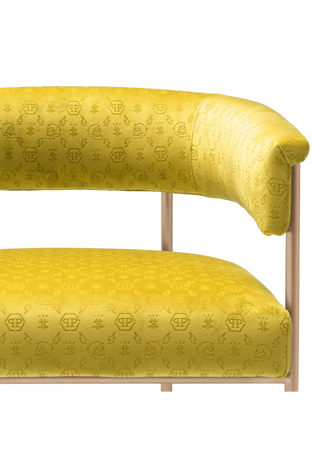Yellow Curved Velvet Dining Chair | Philipp Plein Monogram | Oroa.com