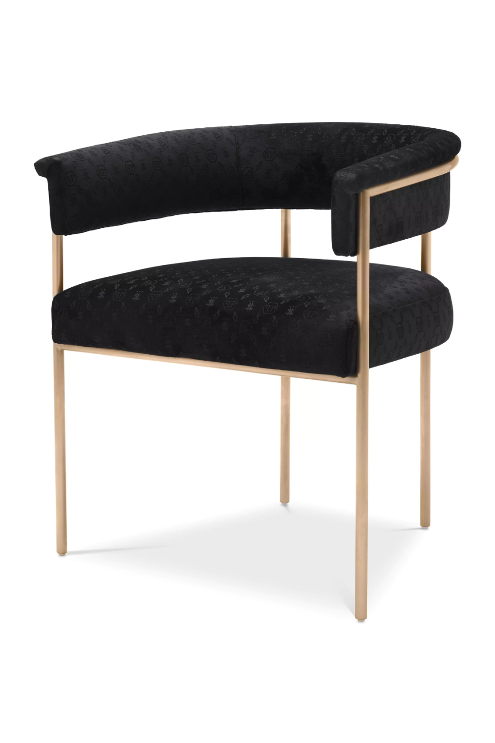 Black Curved Velvet Dining Chair | Philipp Plein Monogram | Oroa.com