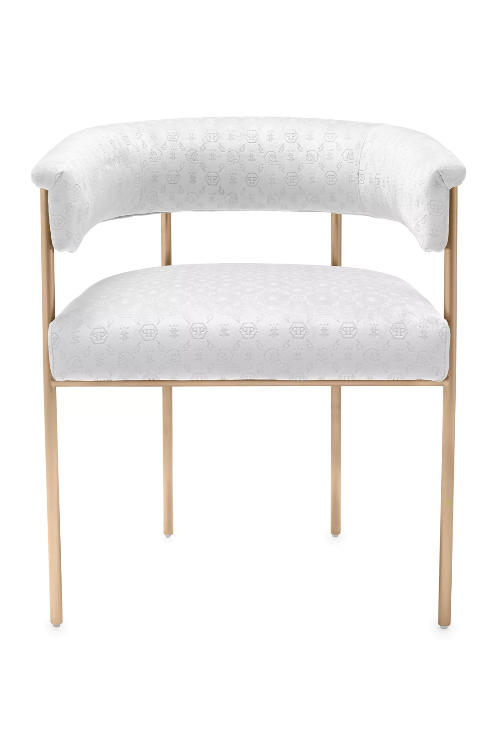 White Curved Velvet Dining Chair | Philipp Plein Monogram | Oroa.com